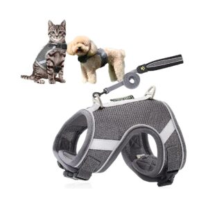 Adjustable Puppy and Cat Harness with No Pull Design for Small Breed Dogs in Grey