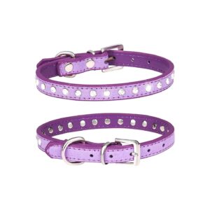 Adjustable Purple Puppy Collar with Crystal Diamond Bling Accent for Small Pets