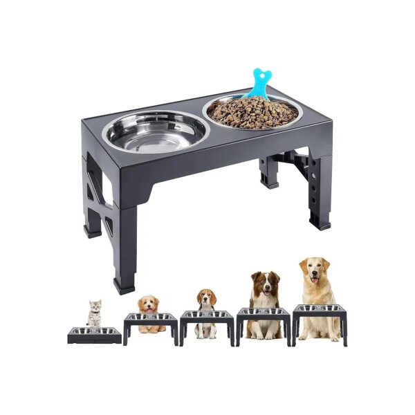 Adjustable Raised Dog Feeding Station with 2 Stainless Steel Bowls and Pet