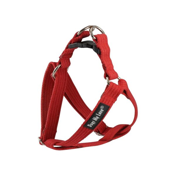 Adjustable Red Cotton Dog Harness with Soft Cotton Webbing and Quick Release Buckle