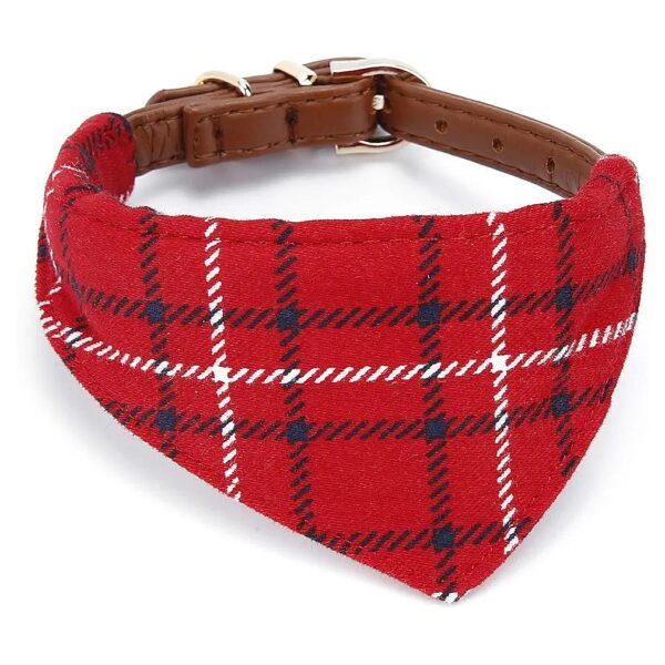 Adjustable Red Plaid Cotton Dog Collar with Adjustable Buckle for Small Puppies and Cats