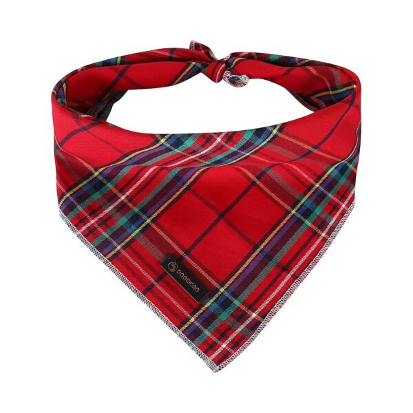 Adjustable Red Plaid Dog Scarf Bandana for Small Medium Large Dogs Cotton Fabric