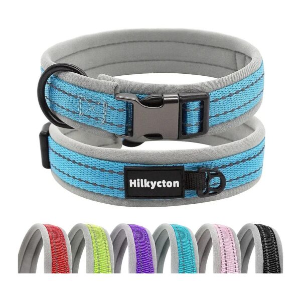 Adjustable Reflective Blue Grey Nylon Dog Collar for Small Large Dogs