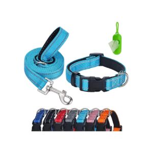 Adjustable Reflective Dog Collar and Leash Set with Soft Neoprene Material for Large Dogs