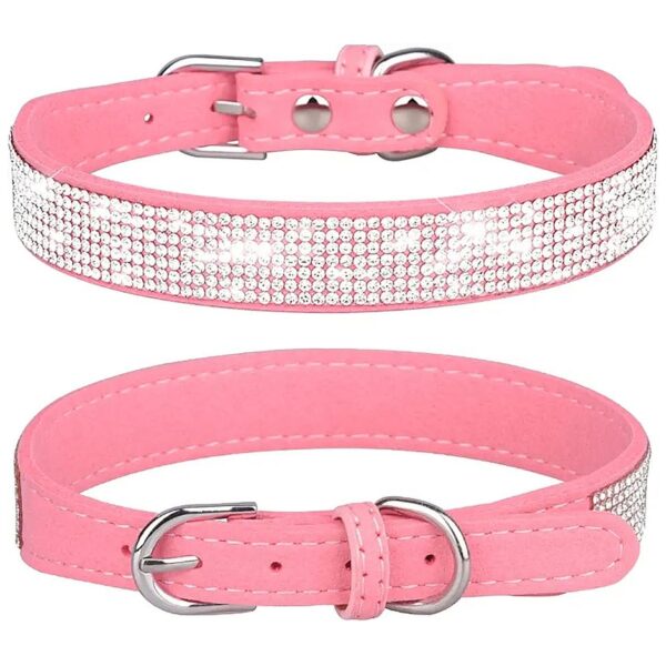 Adjustable Rhinestone Dog Collar for Small Medium Large Dogs Cats with Velvet Material