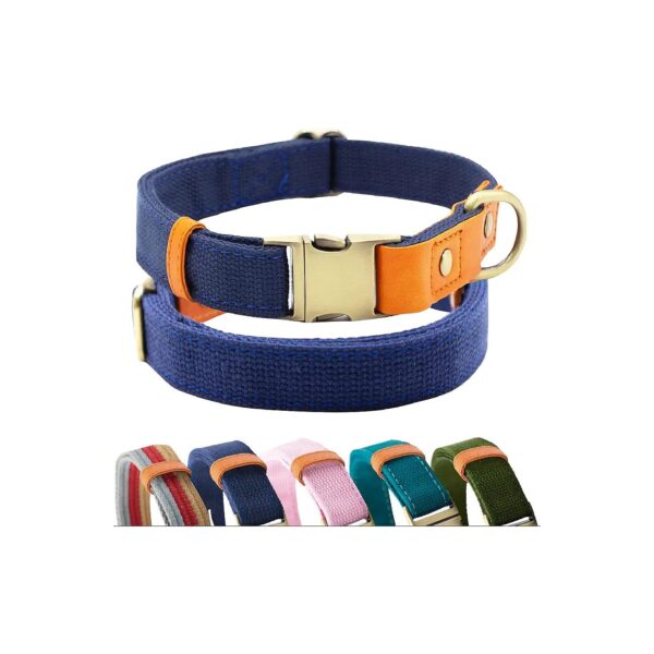 Adjustable Royal Blue Canvas Nylon Dog Collar with D-Ring and Quick-Release Metal Buckle