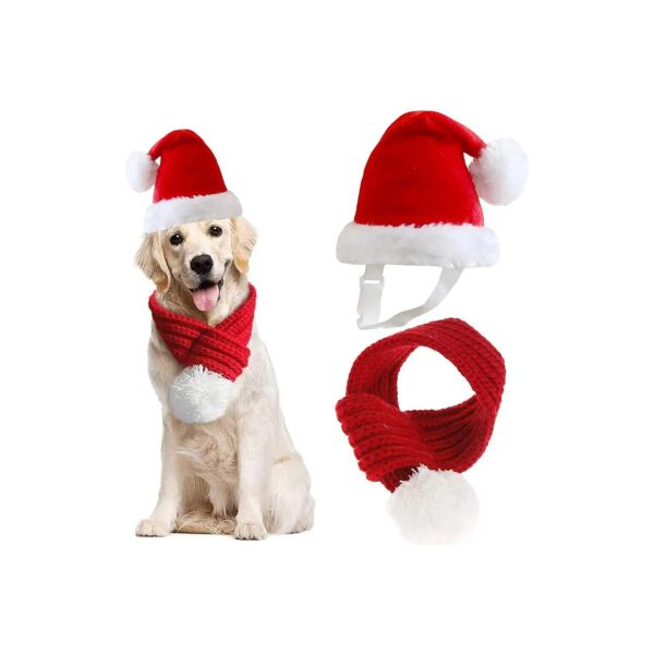 Adjustable Santa Hat and Red Scarf Christmas Dog Party Dressup Ensemble