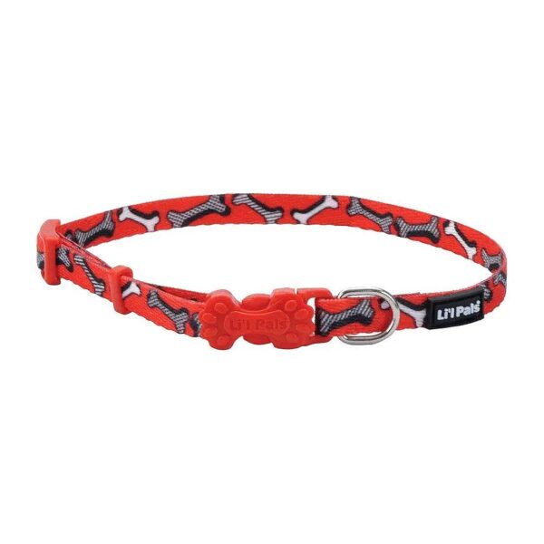 Adjustable Small Dog Collar with Nylon Material Red and White Bones Pattern