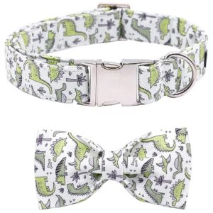 Adjustable Small to Large Dinosaur Print Cotton Dog Bowtie Collar