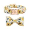 Adjustable Soft Bow Tie Sunflower Print Cotton Dog Collar for X-Small Breed Dogs and Cats