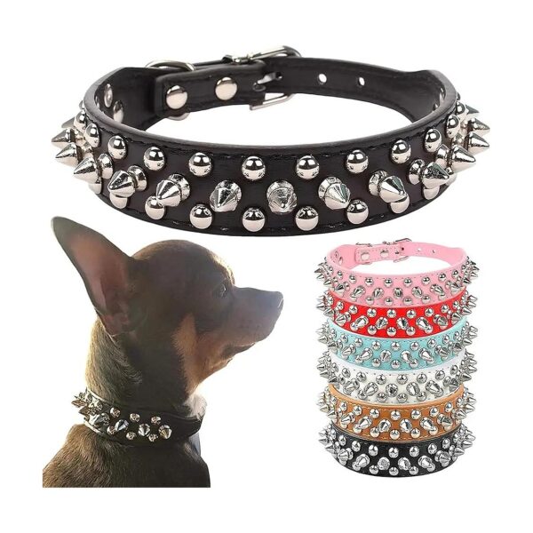 Adjustable Soft Leather Spike Dog Collar for Small Medium Large Dogs