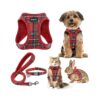 Adjustable Soft Mesh Plaid Harness Collar and Leash Set for Small Dogs Cats Kitten Rabbit