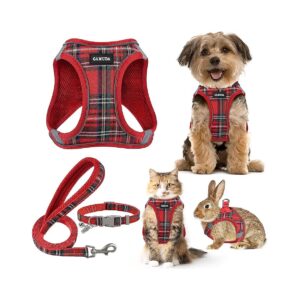 Adjustable Soft Mesh Plaid Harness Collar and Leash Set for Small Dogs Cats Kitten Rabbit