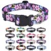 Adjustable Soft Polyester Dog Collar in Floral Pink with Geometric Tribal Floral Patterns