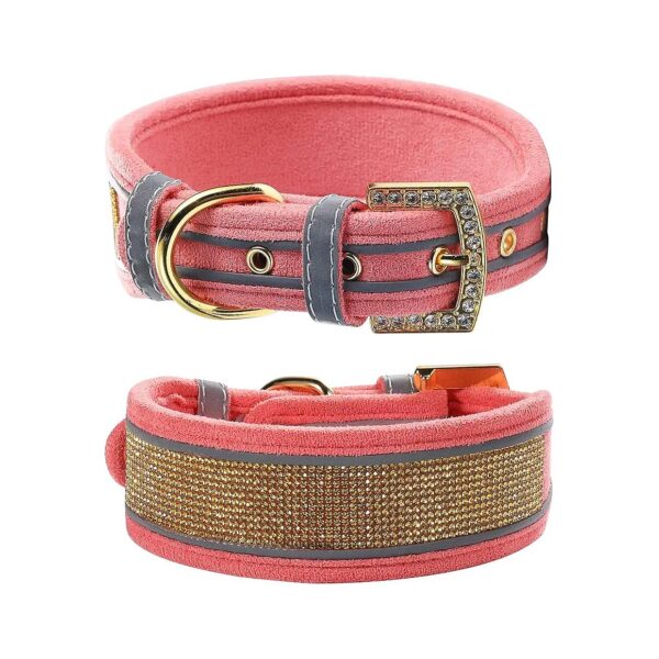 Adjustable Soft Suede Collar with Golden Buckle and Pink Color for Medium Large Dogs