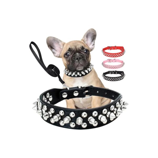 Adjustable Spike Collar for Small Medium Large Dogs with Soft PU Leather and Punk Spikes