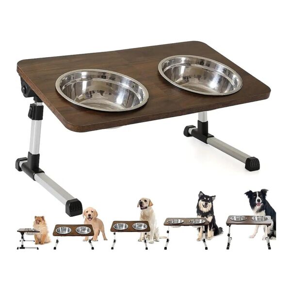 Adjustable Stainless Steel Dog Food Bowl with 6 Heights and 3 Angles for Medium Dogs