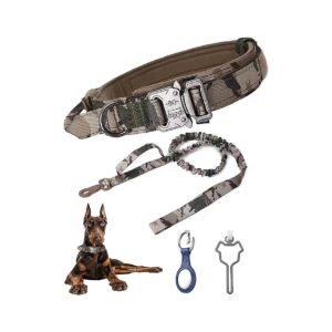 Adjustable Tactical Nylon Dog Collar with Bungee Leash for Medium Large Dogs