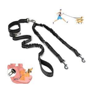 Adjustable Tangle Free Double Leash for Small Medium Large Dogs Walking Training Black