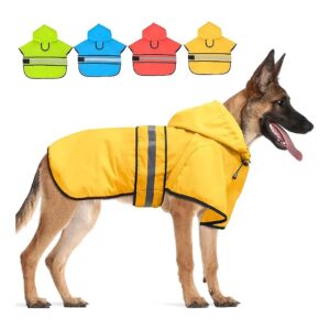 Adjustable Waterproof Dog Raincoat with Reflective Stripes for Large Dogs X-Large Yellow