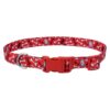 Adjusting Red Nylon Dog Collar with Red Bones Pattern for Small, Medium, or Large Dogs