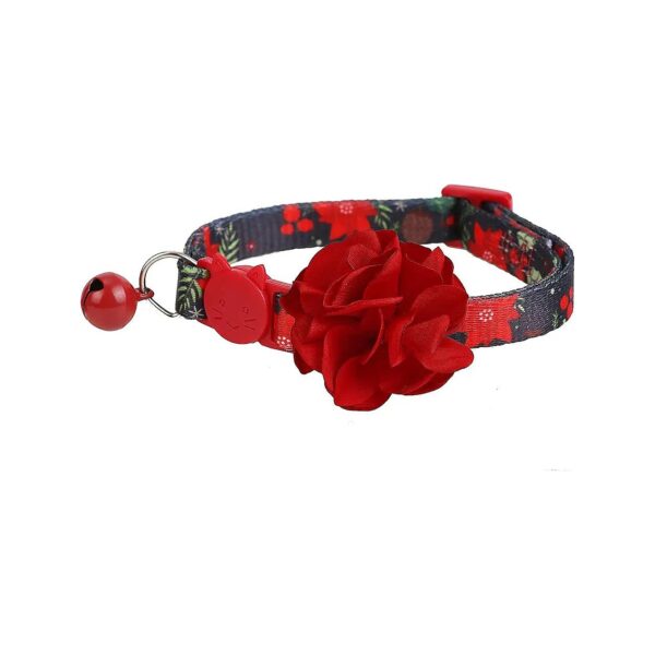 Adorable Christmas Cat Collar with Red Flower and Bell Charm