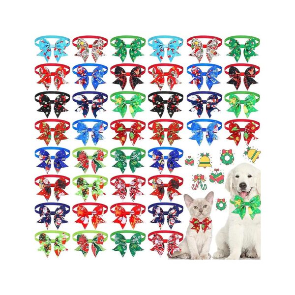 Adorable Christmas Pet Bow Ties for Small Dogs and Cats 40 Pcs Soft Material Adjustable