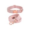 Adorable Pink Dog Collar and Leash Set with Rose Gold Metal Buckle