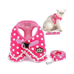 Adorable Pink Polka Dot Cat Harness and Leash Set for Small Pets Escape Proof