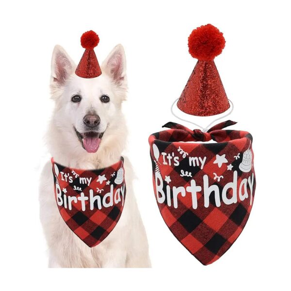 Adorable Red Dog Birthday Party Supplies with Cotton Bandana and Adjustable Bling Hat