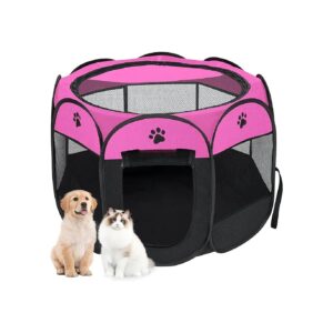 Adorable Rose-Colored Pet Playpen with Soft Oxford Cover and Metal Frame for Small Pets