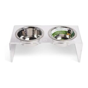 Affordable Acrylic Pet Feeder Stand with Removable Stainless Steel Bowls and Glass Bowls