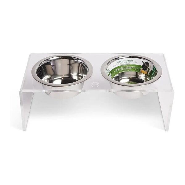 Affordable Acrylic Pet Feeder Stand with Removable Stainless Steel Bowls and Glass Bowls