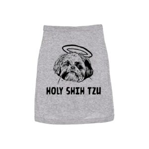 Affordable Dog Shirt Holy Shih Tzu Breed Light Grey Size L for Small Puppy Dresses