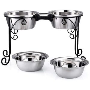 Affordable and Durable Raised Dog Bowl Stand with 4 Stainless Steel Bowls