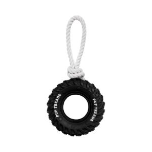 Aggressive Chew Toy with Rubber Tire and Tug Rope for Medium Large Dogs