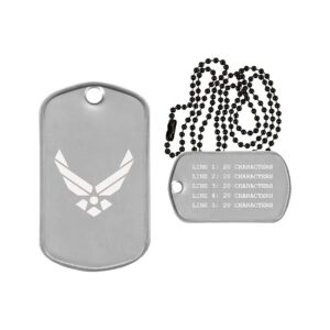 Air Force Military Style Dog Tag Necklace with Custom Tag and Silencer