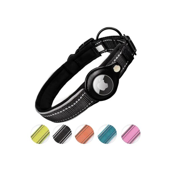 AirTag Compatible Dog Collar for Small Medium Large Dogs with Reflective Black Design