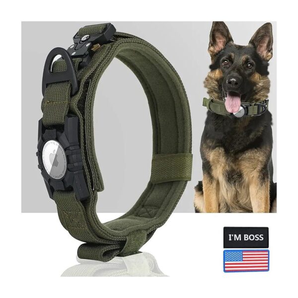 AirTag Compatible Tactical Dog Collar for Extra Large Male Female Dogs