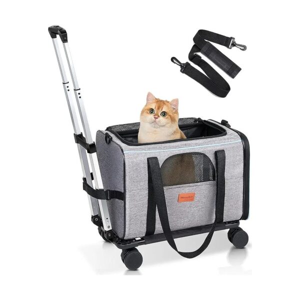 Airline Approved Rolling Cat and Dog Carrier with Detachable Wheels and Mesh Ventilation