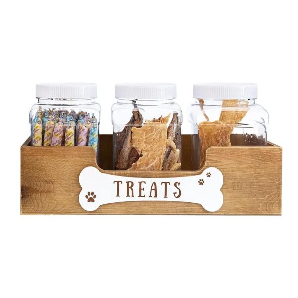 Airtight Dog Treat Storage Container with 3 Large Plastic Jars and Farmhouse Design