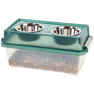 Airtight Pet Food Storage Bin with Removable Stainless Steel Bowls