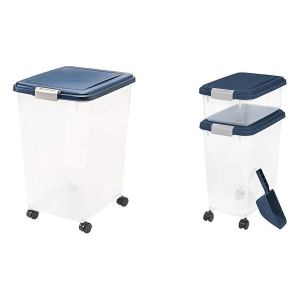 Airtight Pet Food Storage Container with Snap Lock Latch Navy Blue