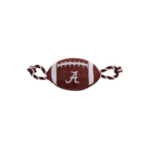 Alabama Crimson Tide Football Dog Toy with Squeaker, Two Ropes, and Canvas Outer