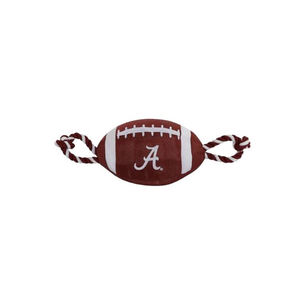 Alabama Crimson Tide Football Dog Toy with Squeaker, Two Ropes, and Canvas Outer