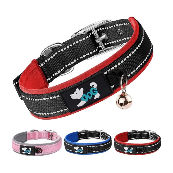 All-Breed Adjustable Reflective Dog Collar with Durable Metal Buckle and Label Ring