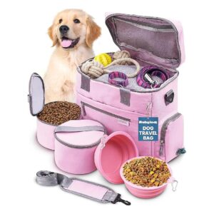 All-In-One Dog Travel Kit for Pet Owners - Poop Bag Holder and Collapsible Bowls