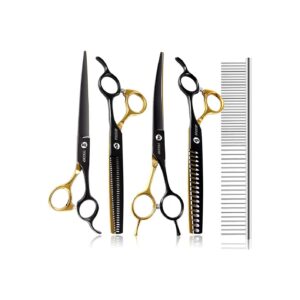 All-Purpose Dog Grooming Scissors Kit for Small Dogs Black and Gold Two-Color 4-Piece Set