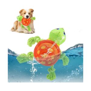 All Weather Dog Toy for Water and Land Play Turtle Shape Float Toy with Rope and Squeaker