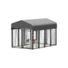 All Weather Metal Dog Kennel with Roof and Lockable Doors for Small to Medium Breed Dogs